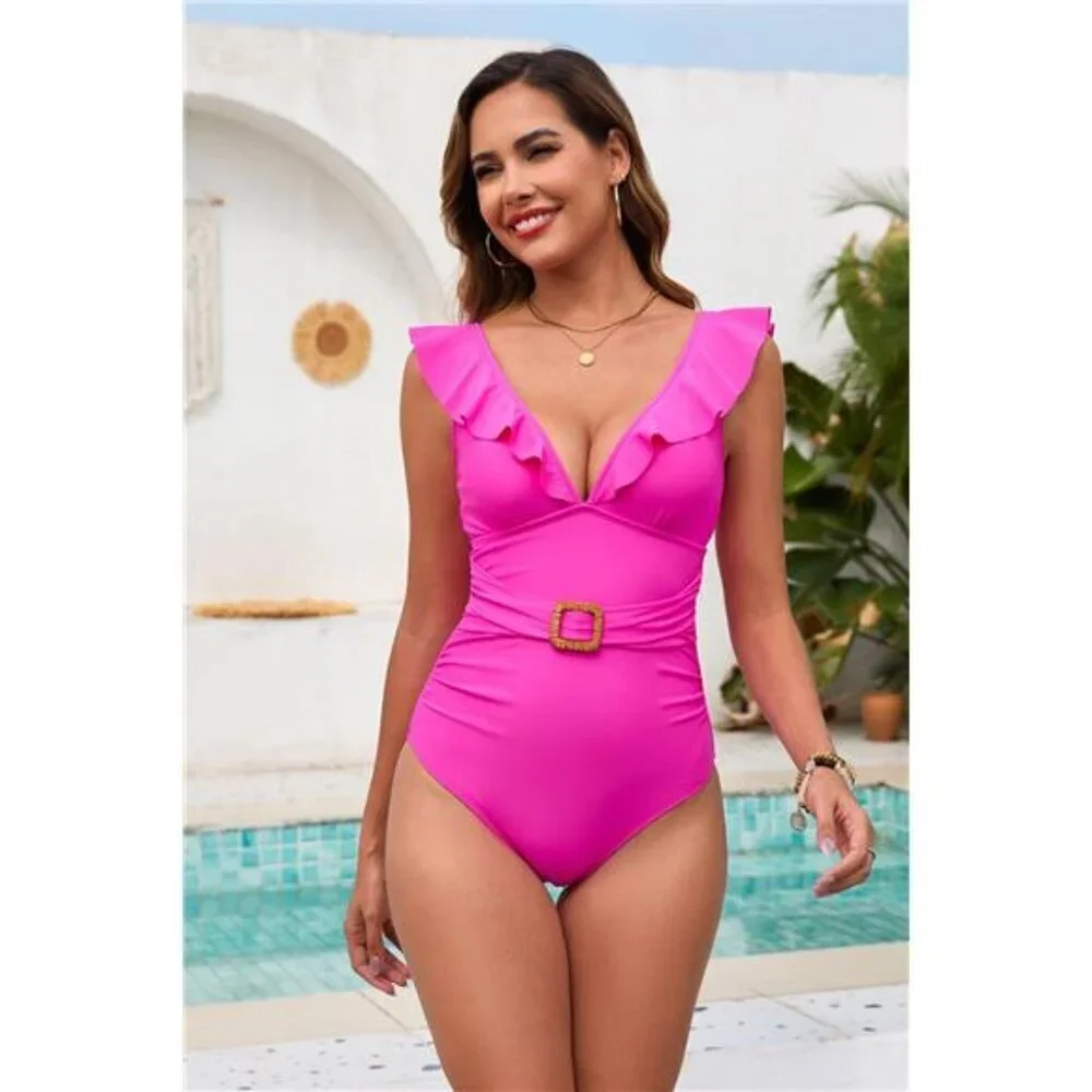 Ruffled Plunge One-Piece Swimwear